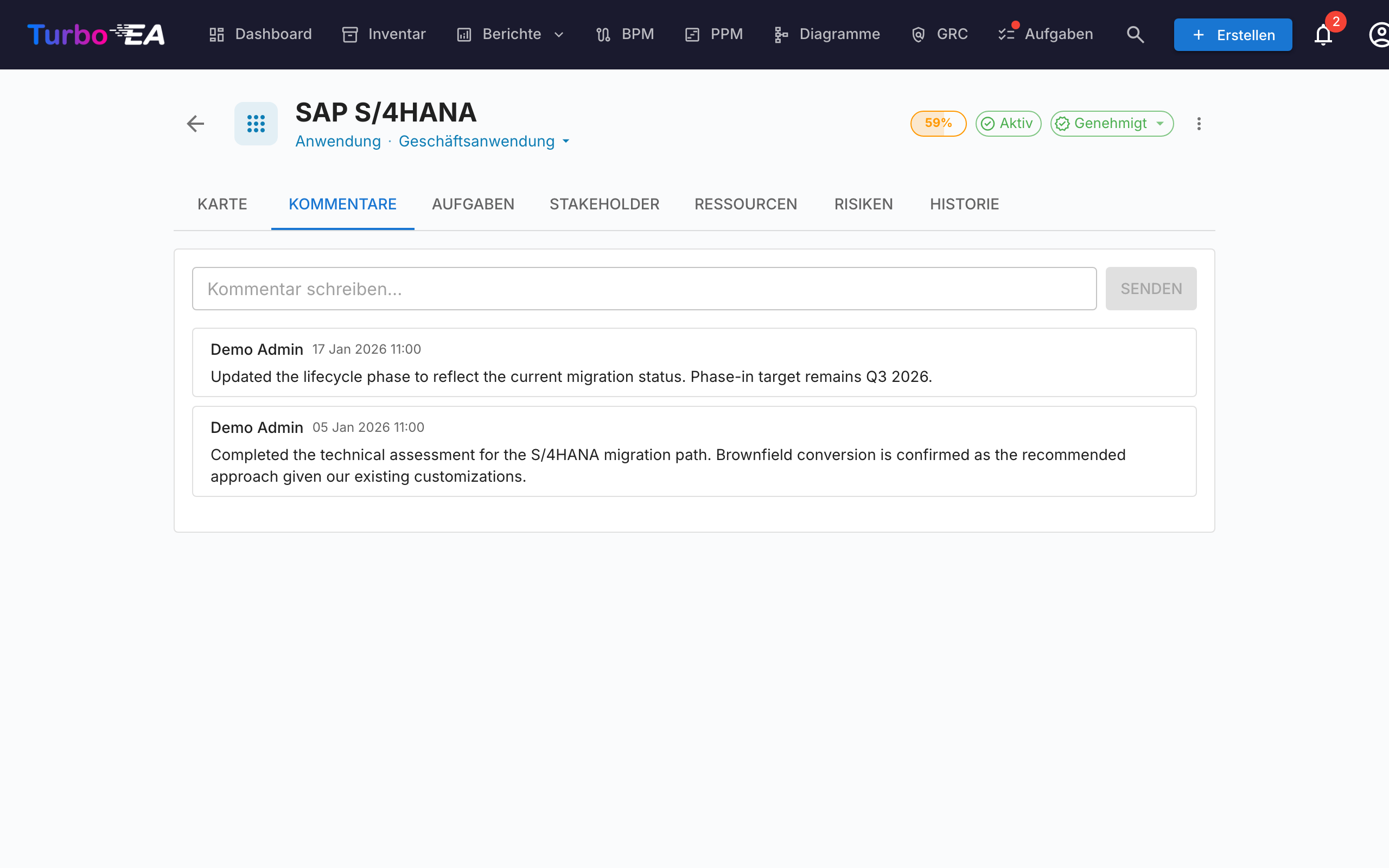 Kartenkommentarbereich