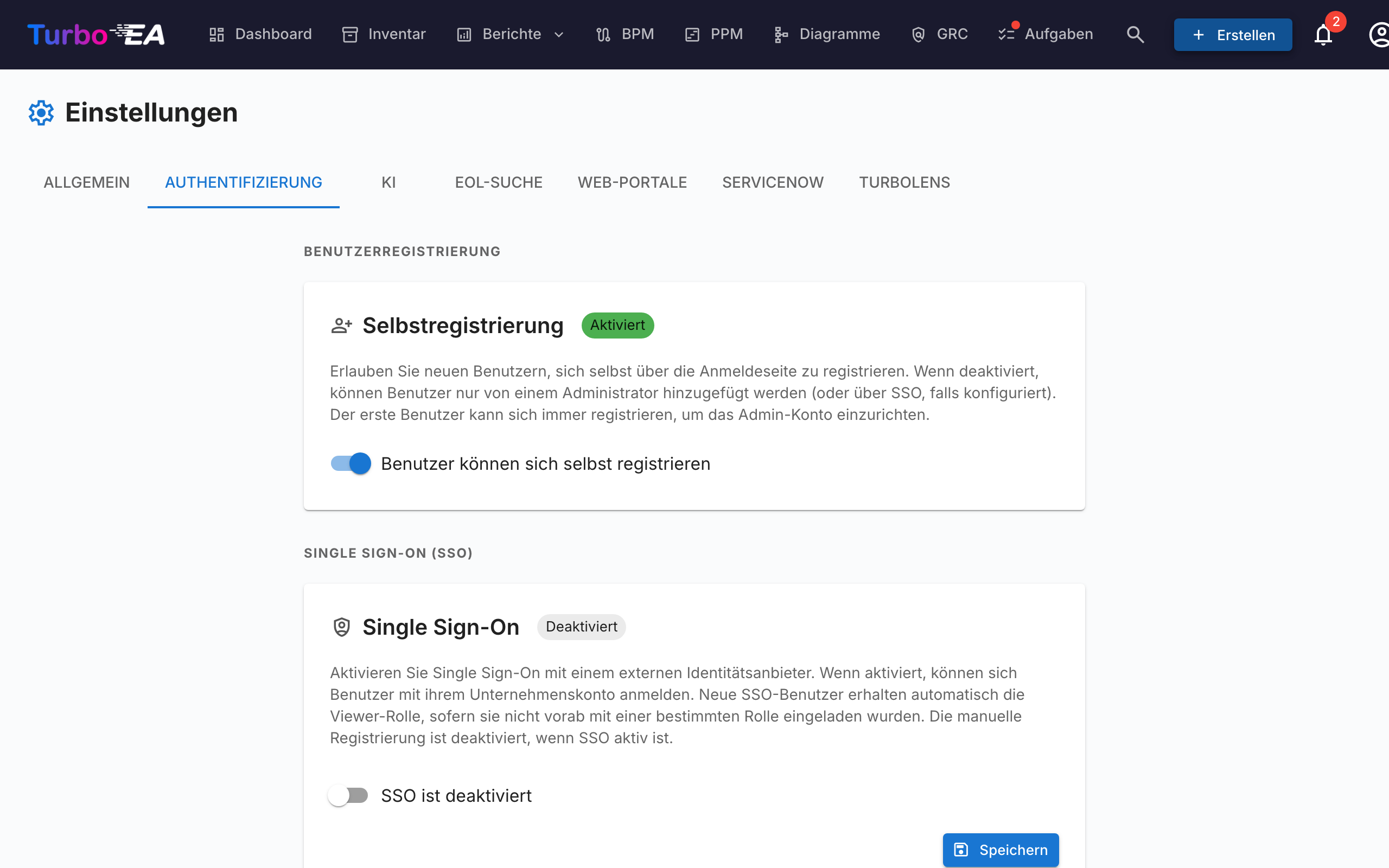 Authentifizierung & SSO-Einstellungen