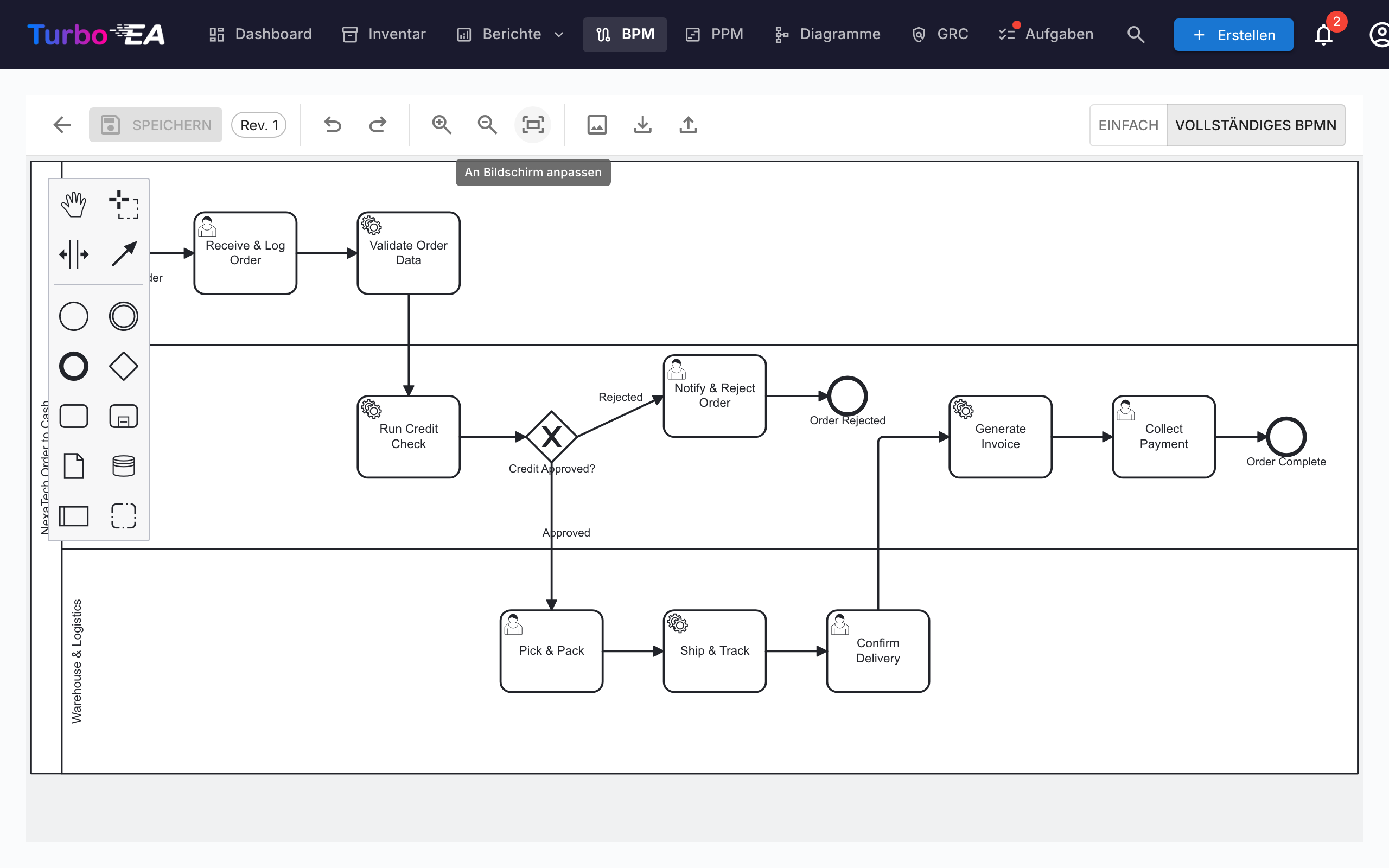 BPM Prozessfluss-Editor
