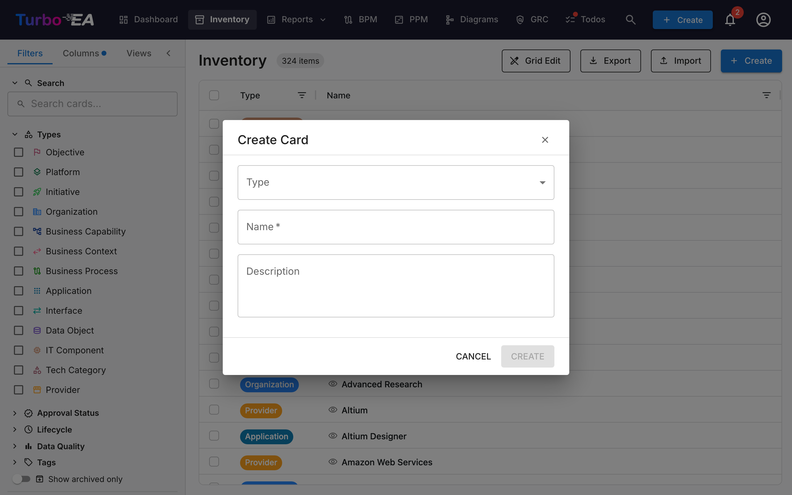 Create Card Dialog