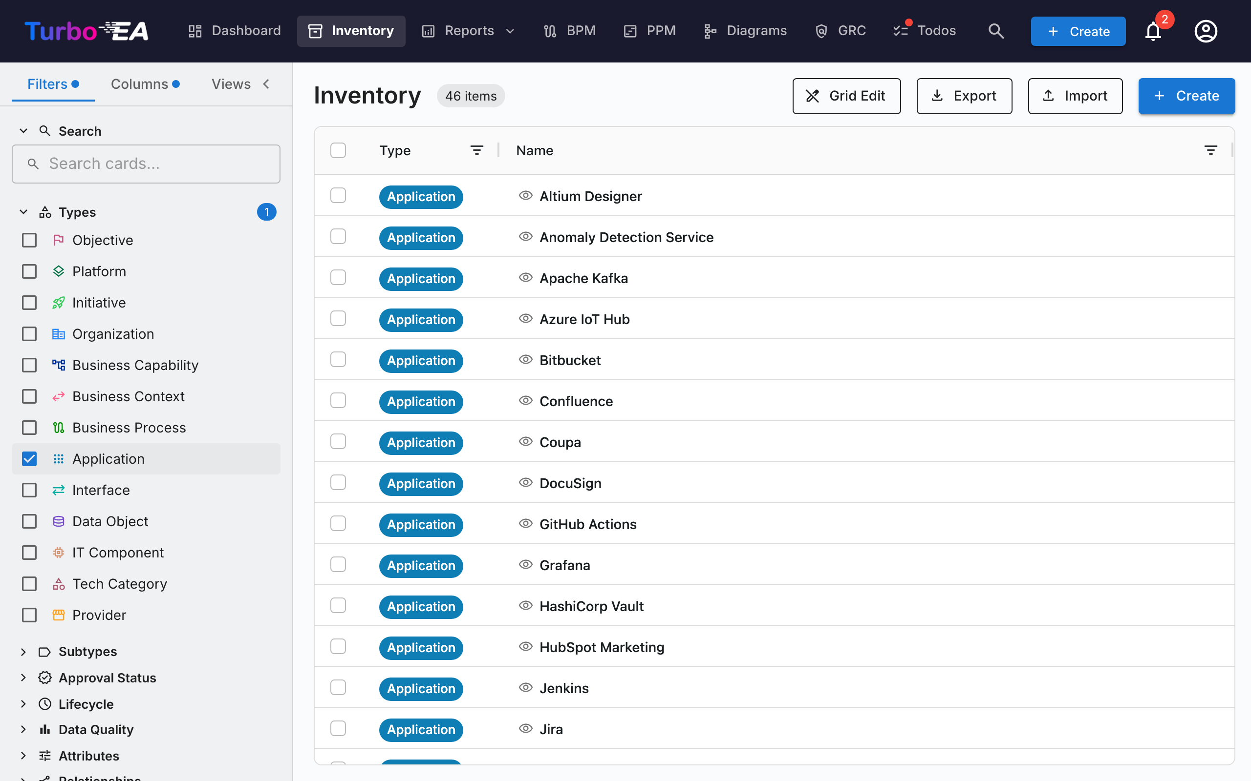 Inventory View with Filter Panel
