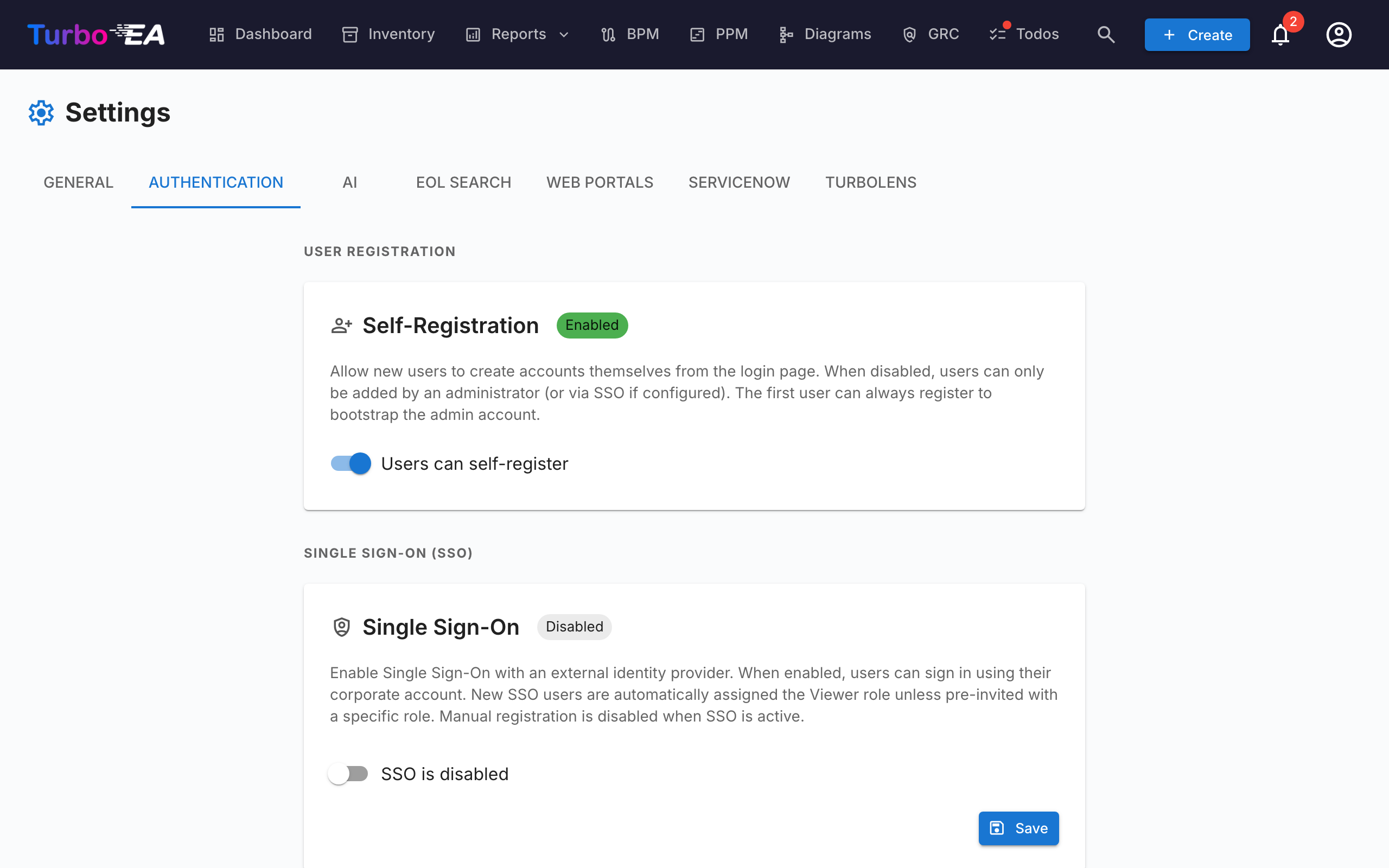 Authentication & SSO Settings