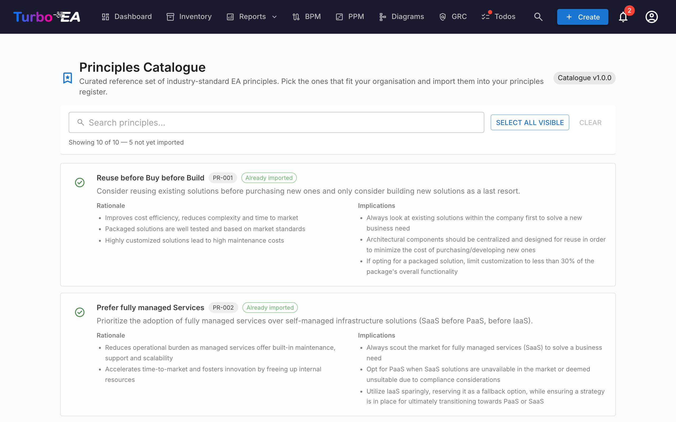 Principles Catalogue