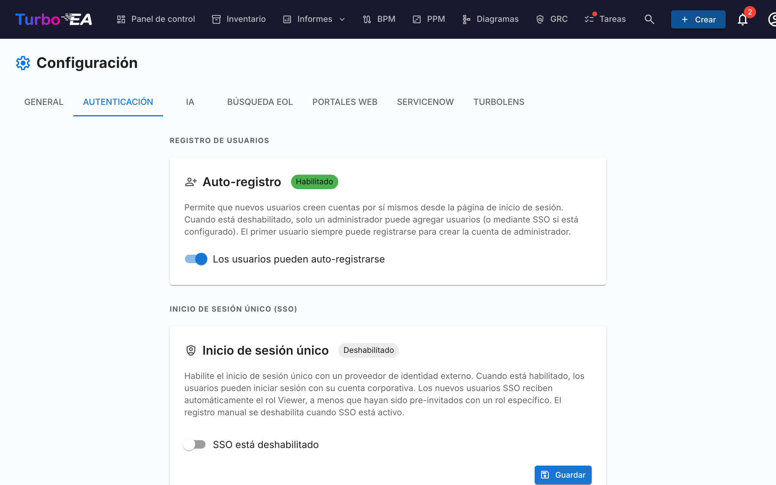 Configuración de Autenticación y SSO