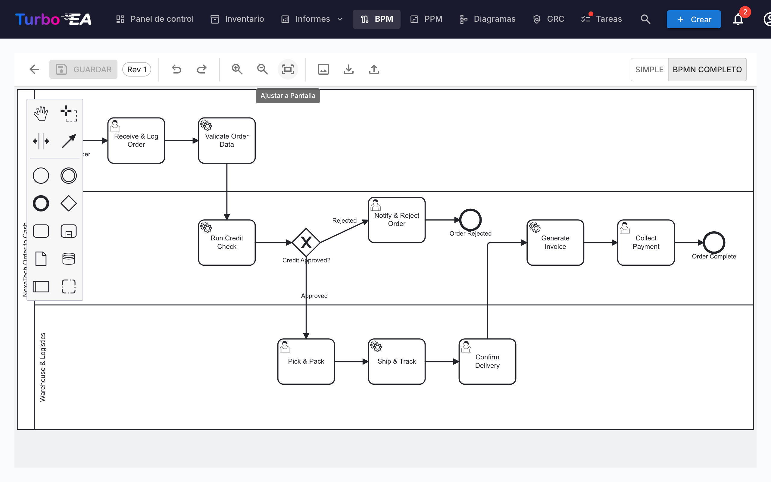 Editor de flujo de proceso BPM