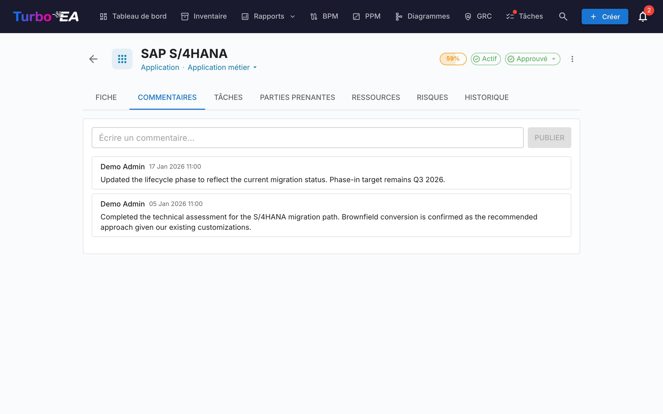 Section commentaires de la fiche