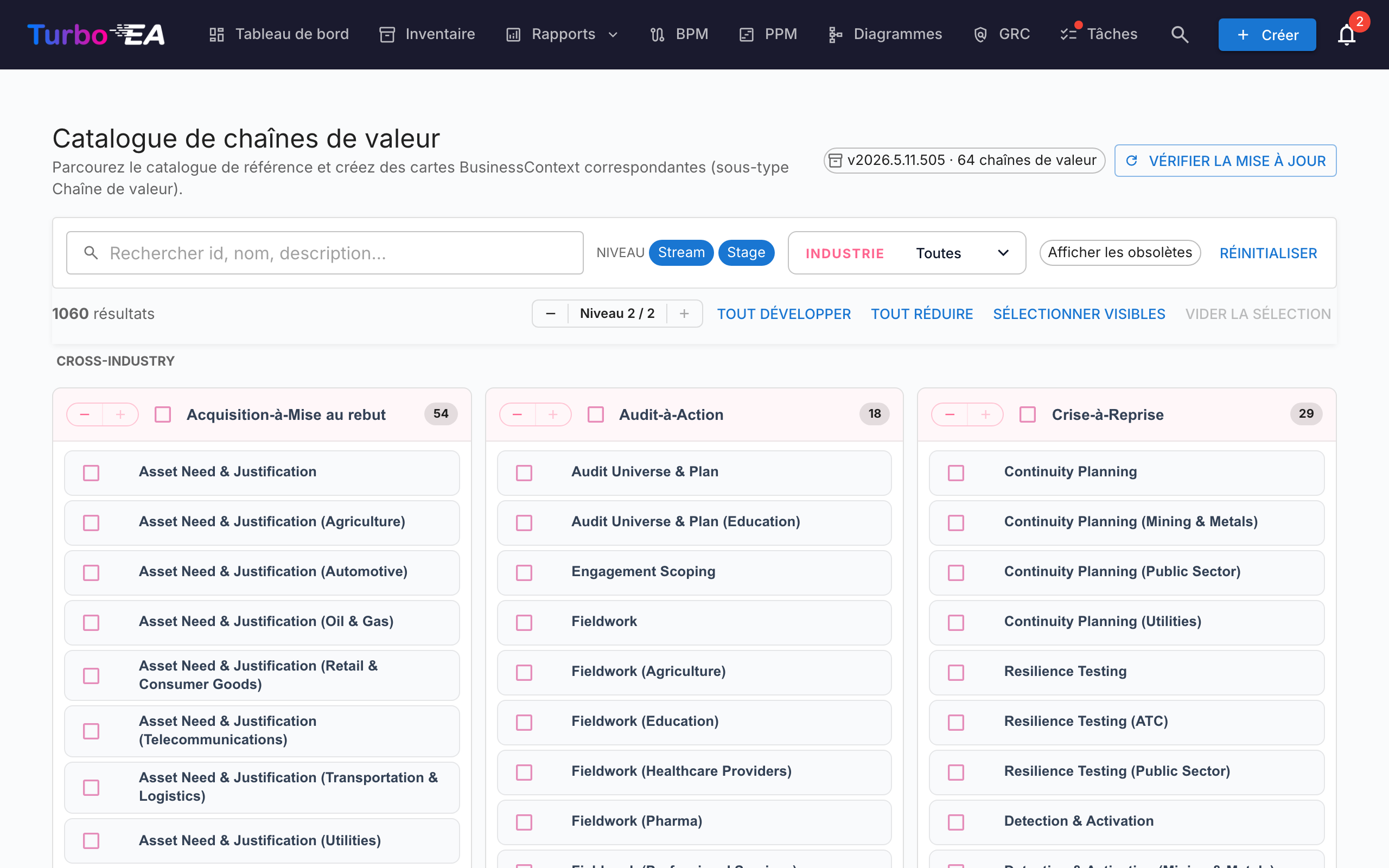 Catalogue de chaînes de valeur