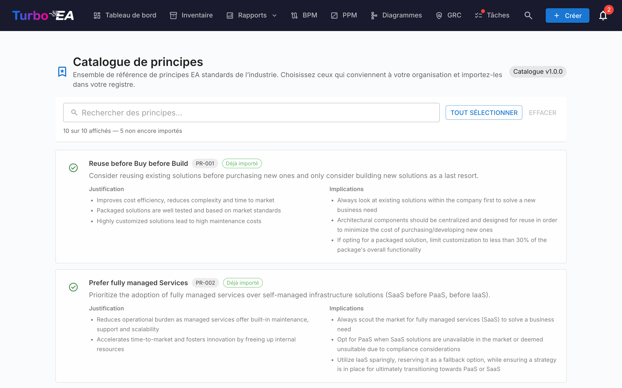 Catalogue de principes