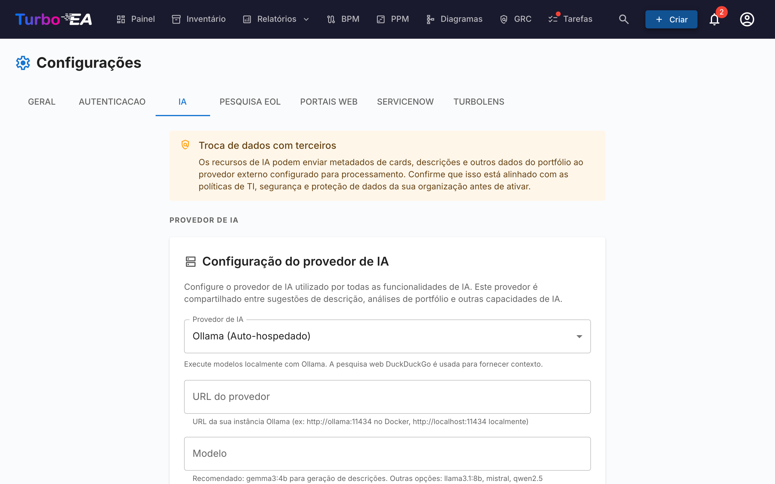 Configurações de Sugestão de IA