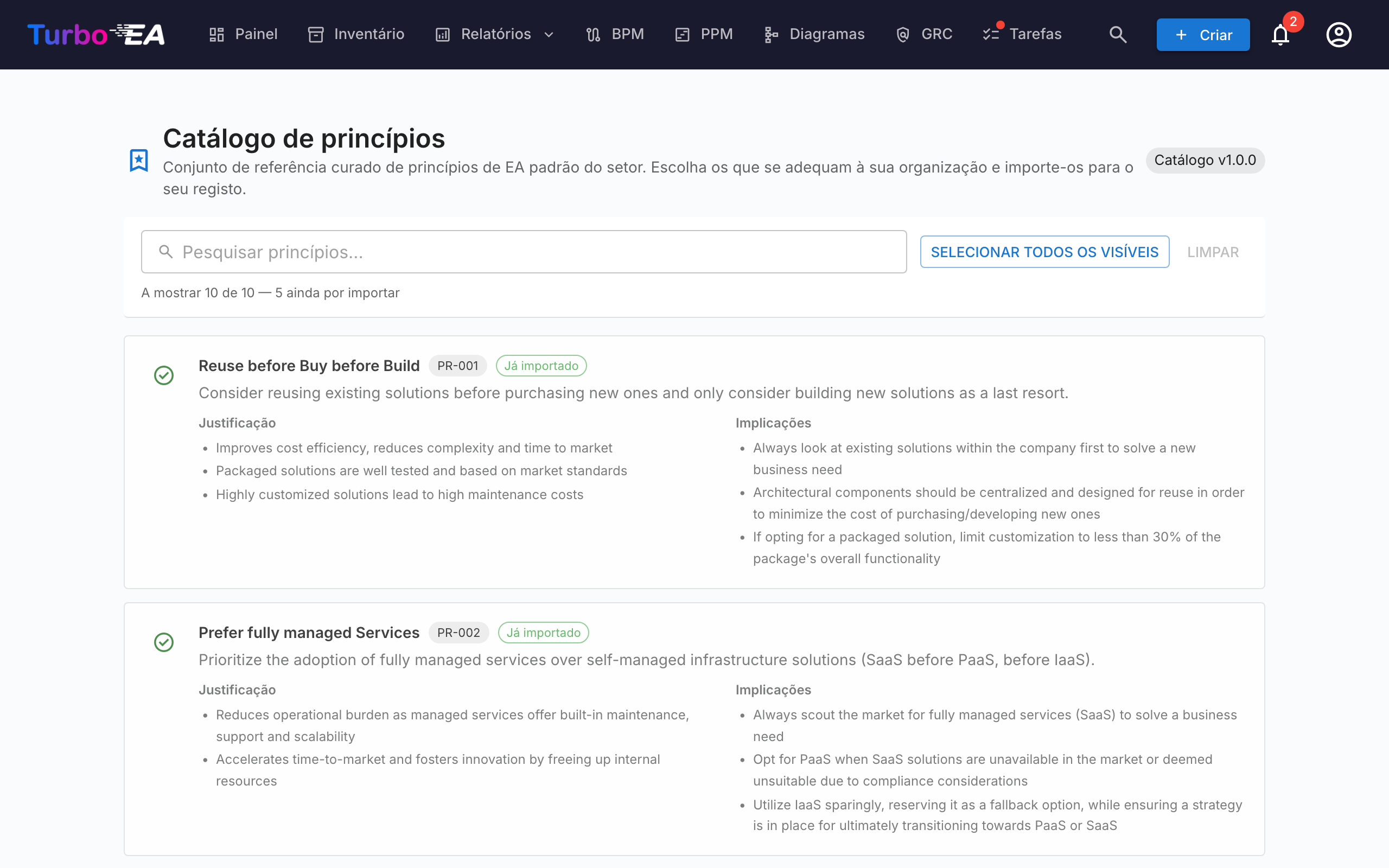 Catálogo de princípios