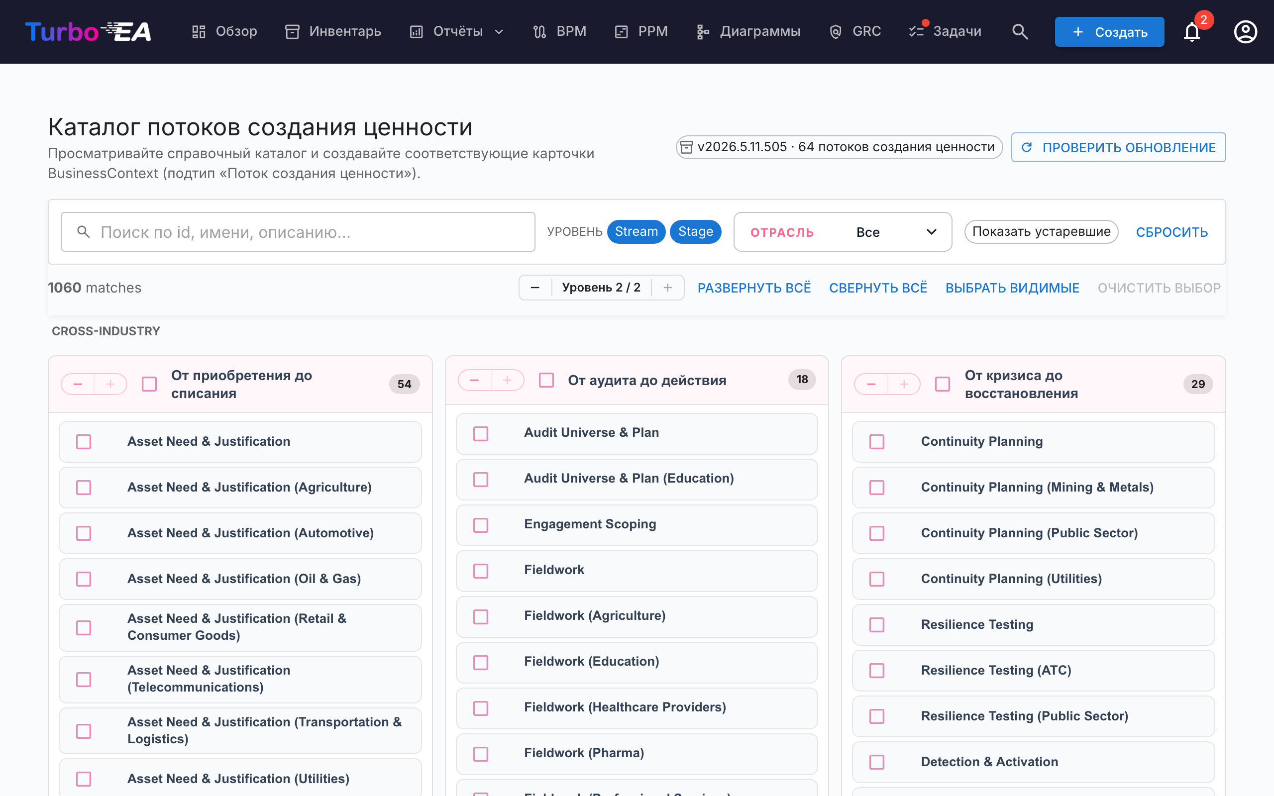 Каталог потоков создания ценности