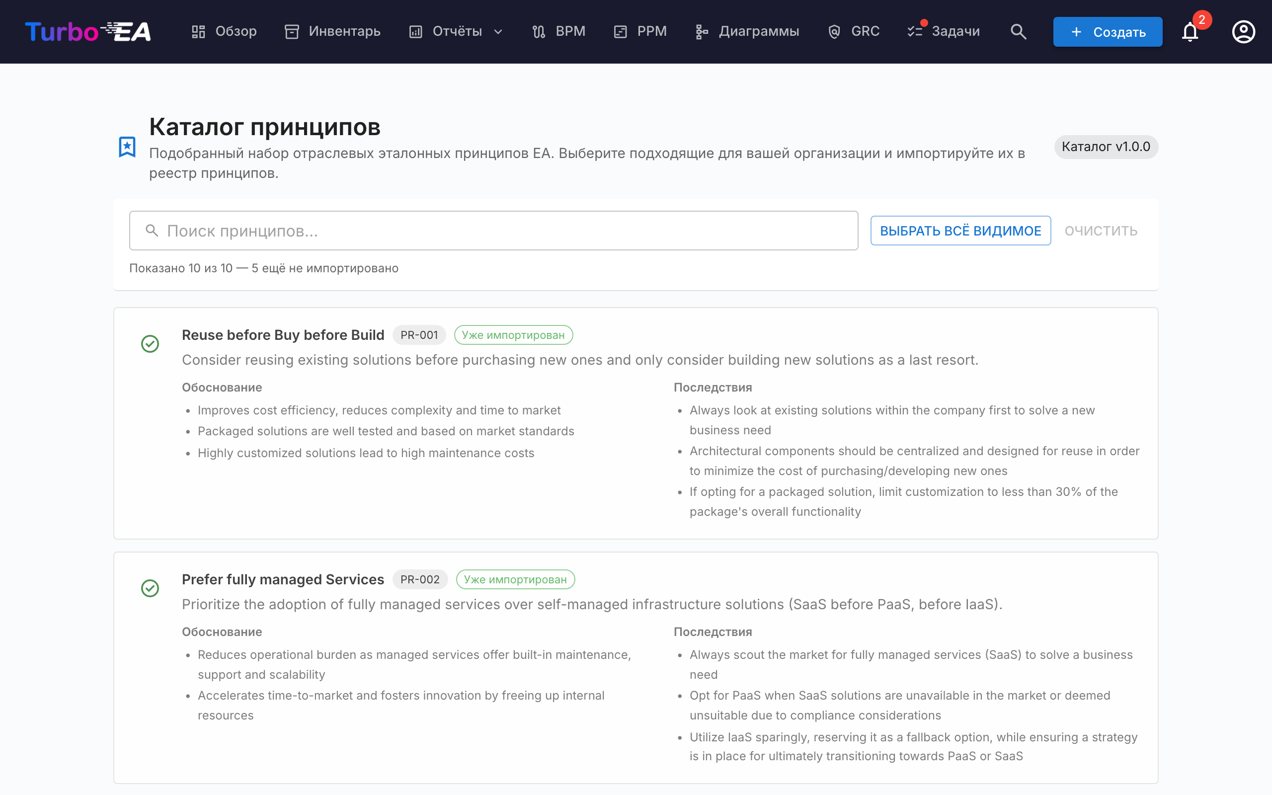 Каталог принципов